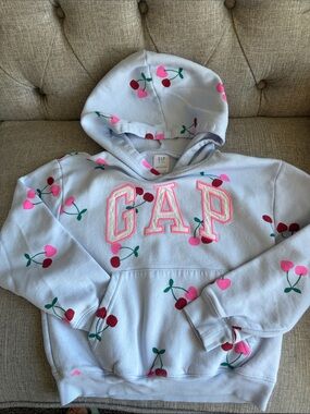 GAP Light Blue Hoodie with Pink & Red Cherry Print